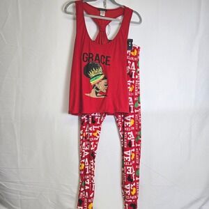 Simply Fabulous Grace Love Melanin Pajama Set, Pants and Tank, Red, Women's 1x